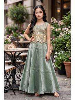 PINK LEAF - Embroidered Crop Top, Wide-Leg Palazzo Pants