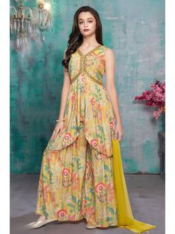 PINK LEAF - Mustard Yellow Printed Kurti & Sharara Set