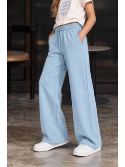 Alan Jones - Blue Girls Solid Fleece Wide Leg Sweatpant