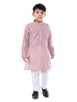 Huggle Boo - Boys Multicolor Ethnic Print Cotton Kurta with Pyjama