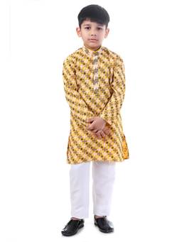 Huggle Boo - Boys Mustard Ethnic Cotton Kurta with Pyjama