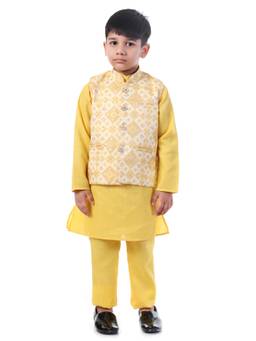 Huggle Boo - Boys Yellow Ethnic Nehru Jacket with Kurta Pyjama