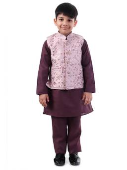 Huggle Boo - Boys Pink Embroidered Nehru Jacket with Kurta Pyjama