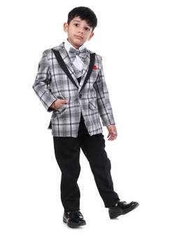 Huggle Boo - Boys White Check Tuxedo Suit with Bow Tie