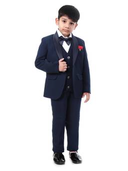 Huggle Boo - Boys Navy Satin Lapel Classic Tuxedo Suit with Bow Tie