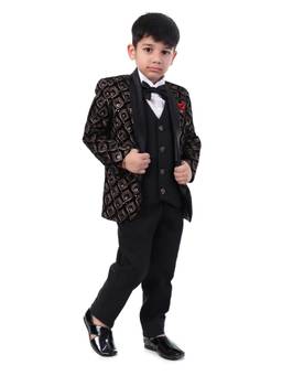 Huggle Boo - Boys Black Gold Embroidered Velvet Tuxedo Suit