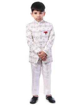 Huggle Boo - Boys White Floral Embroidered Jodhpuri Suit