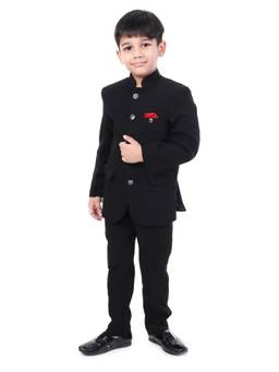 Huggle Boo - Boys Black Classic Bandhgala Jodhpuri Suit