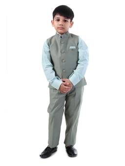 Huggle Boo - Boys Pista Green Blazer with Striped Shirt and Trouser