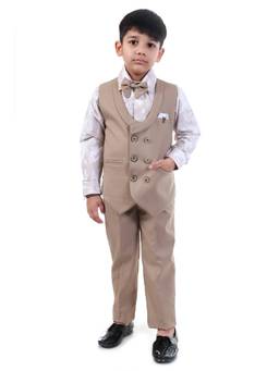 Huggle Boo - Boys Camel Double Breasted Waistcoat Suit with Bow Tie