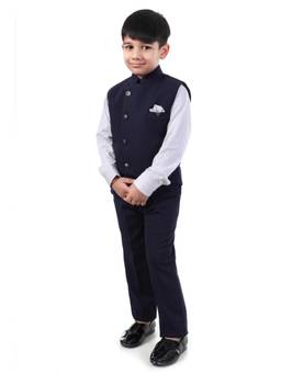 Huggle Boo - Boys Navy Blue Nehru Jacket with Shirt & Trouser