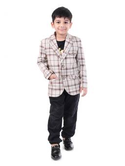 Huggle Boo - Boys Brown Checked Notch Lapel Blazer with Front Pockets