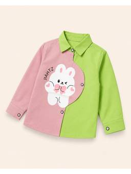 Huggle Boo - Green and Pink Colourblock Graphic Print Cotton Shirt