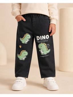 Huggle Boo - Black Dino Print Stretchable Mid Rise Jeans