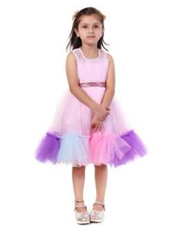 Huggle Boo - Girls Pink Multicolor Tulle Party Dress with Sequin Waist