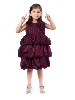 Huggle Boo - Girls Wine Shimmer Rosette Balloon Party Dress