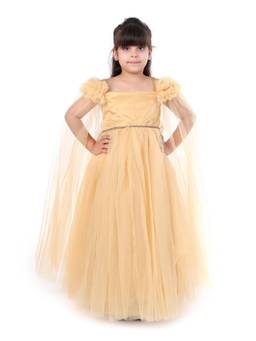 Huggle Boo - Girls Gold Rosette Applique Full Length Net Party Gown