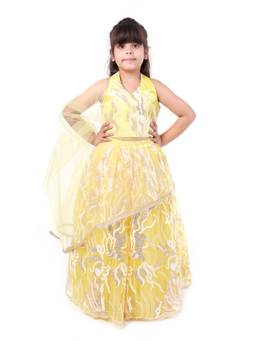 Huggle Boo - Girls Yellow Sequin Embroidered Lehenga Choli with Dupatta