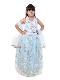 Huggle Boo - Girls Sky Blue Gold Embroidered Lehenga Choli with Dupatta