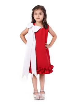 Huggle Boo - Girls Red Crepe Party Dress with Oversized White Bow