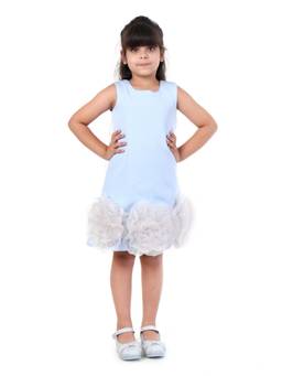 Huggle Boo - Girls Sky Blue Crepe Party Dress with 3D Rosette Hem