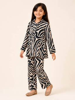 Huggle Boo - Girls Black Zebra Print Shirt Collar Co-ord Set