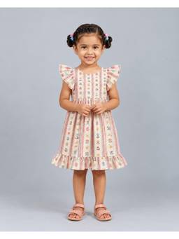 KEVORA APPARELS - Girls’ Floral Print Flutter Sleeve Fit and Flare Dress - Multicolor