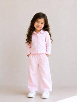 Kidbea - Girls Pink Collared Shirt and Wide-Leg Pant Set