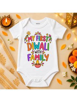 KNITROOT - Diwali Theme My First Diwali With Family Onesie - White
