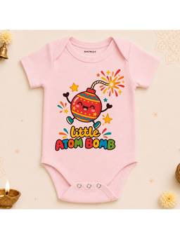 KNITROOT - Cotton Diwali Theme Little Atom Bomb Printed Onesie - Pink