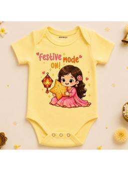 KNITROOT - Cotton Diwali Theme Festive Mode On! Printed Onesie - Yellow