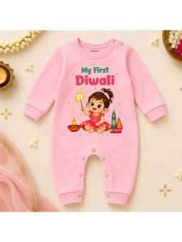 KNITROOT - Diwali Theme My First Diwali Printed Jumpsuit - Pink