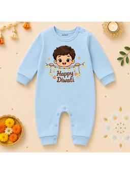 KNITROOT - Diwali Theme Happy Diwali Printed Jumpsuit - Blue