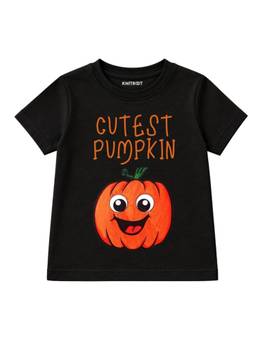 KNITROOT - Halloween Theme Cutest Pumpkin Printed T-shirt - Black