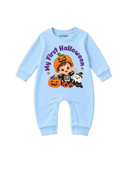 KNITROOT - Halloween Theme Full Sleeves My First Halloween Printed Jumpsuit - Blue