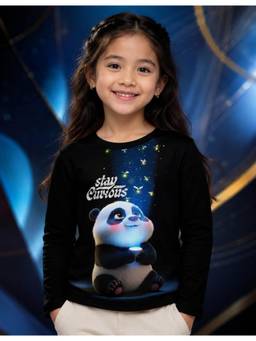 Nusyl - Girl Black Panda Printed full sleeves T-shirt