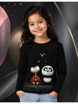 Nusyl - Girl Black Panda Printed full sleeves T-shirt