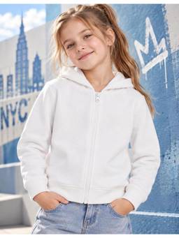 Nusyl - Girl White Solid Zipper Hoodie