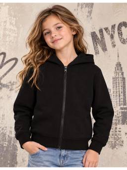 Nusyl - Girl Black Solid Zipper Hoodie