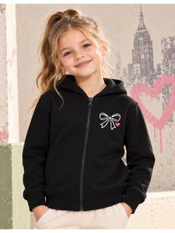 Nusyl - Girl Black Cute Things Printed Zipper Hoodie