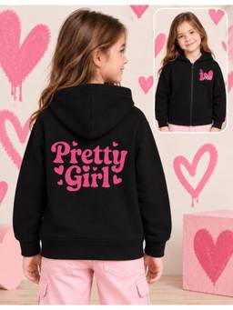 Nusyl - Girl Black Pretty Girl Text Printed Zipper Hoodie
