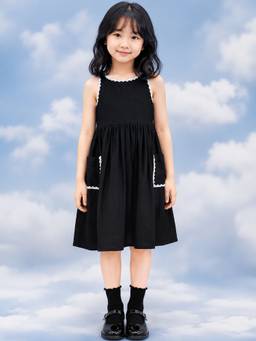 PURVAJA JUNIOR - Girls Fit and Flare Knee Length Sleeveless Round Neck Solid Dress