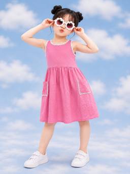 PURVAJA JUNIOR - Girls Fit and Flare Knee Length Sleeveless Round Neck Solid Dress
