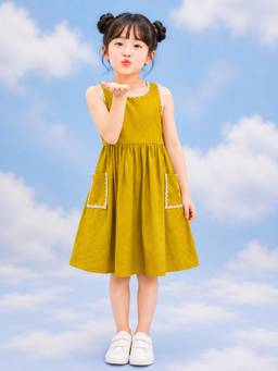 PURVAJA JUNIOR - Girls Fit and Flare Knee Length Sleeveless Round Neck Solid Dress
