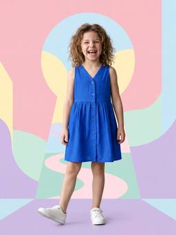 PURVAJA JUNIOR - Girls Fit and Flare Mini Sleeveless V-Neck Solid Dress