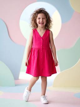 PURVAJA JUNIOR - Girls Fit and Flare Mini Sleeveless V-Neck Solid Dress