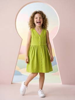 PURVAJA JUNIOR - Girls Fit and Flare Mini Sleeveless V-Neck Solid Dress