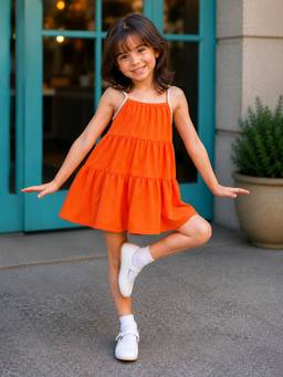 PURVAJA JUNIOR - Girls Flared Mini Sleeveless Square Neck Solid Dress