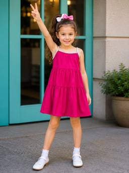 PURVAJA JUNIOR - Girls Flared Mini Sleeveless Square Neck Solid Dress