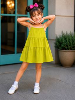 PURVAJA JUNIOR - Girls Flared Mini Sleeveless Square Neck Solid Dress